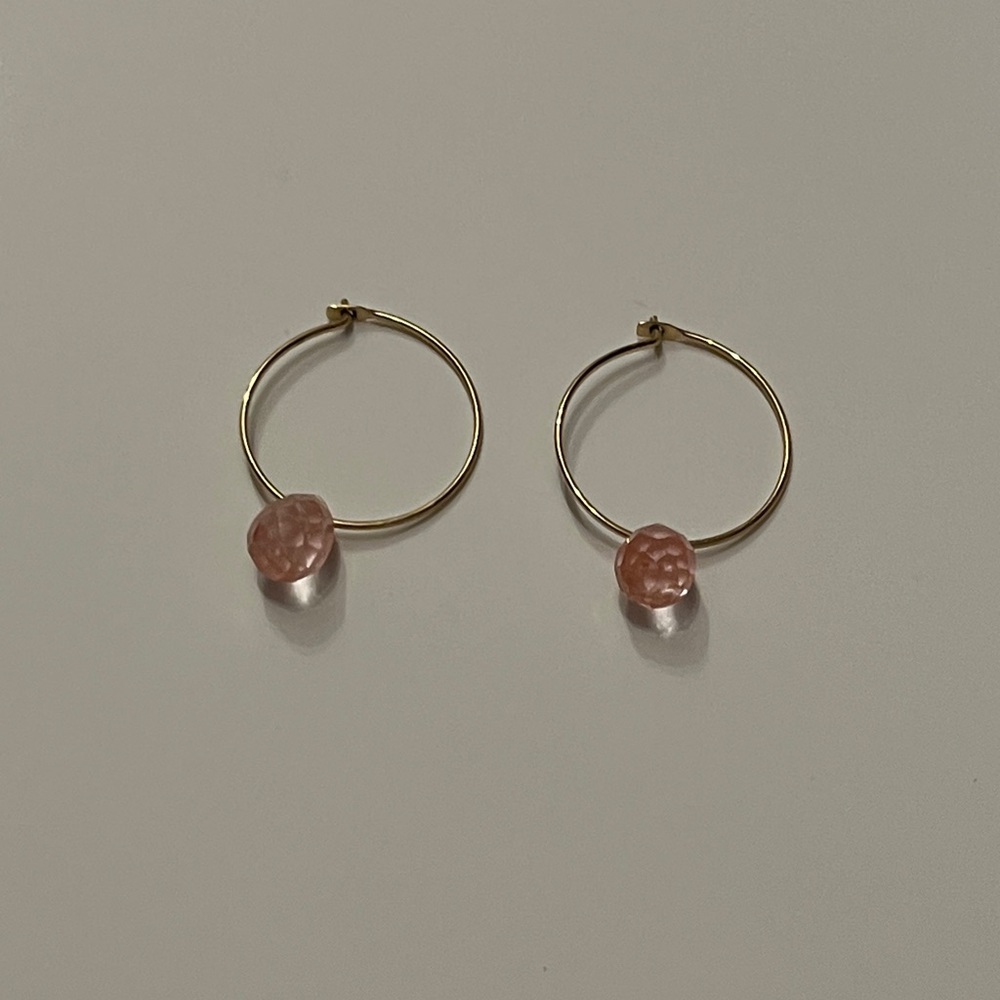 Vintage Gold Hoop Earrings with Soft, Pretty Pink Accents - Picture 6 of 6